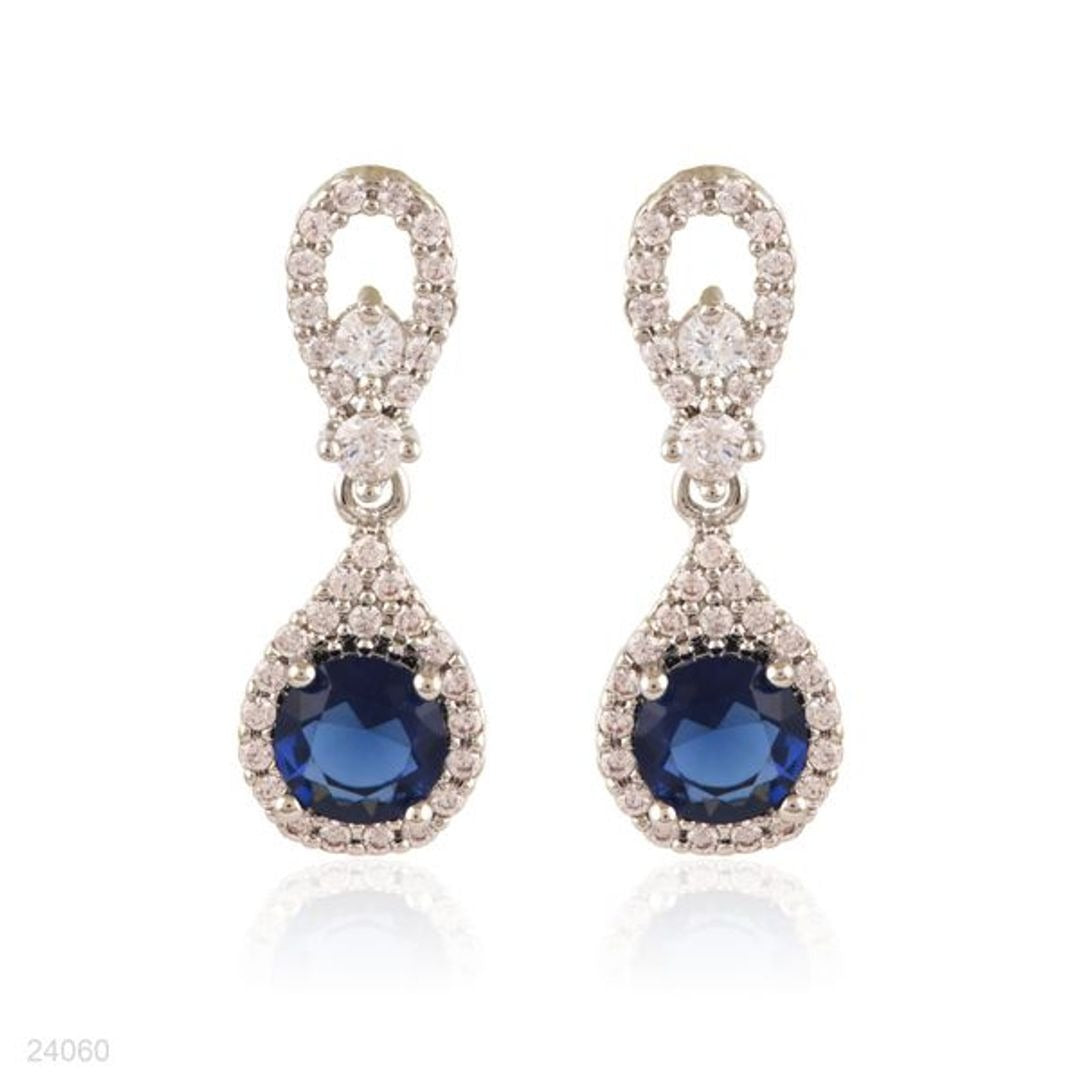 FEMININE CIRCLE DROP SILVER BLUE EARRINGS