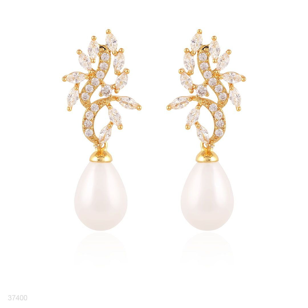 BOTANICAL GOLD CLEAR ZIRCON EARRINGS