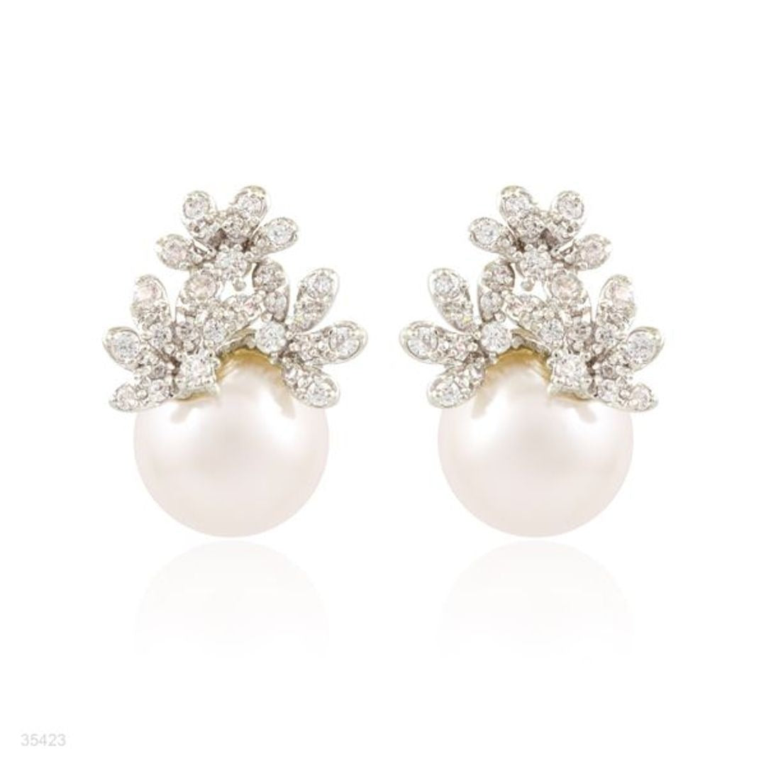 EARING 3ZC FLOWER/PEARL SILVER-CLEAR