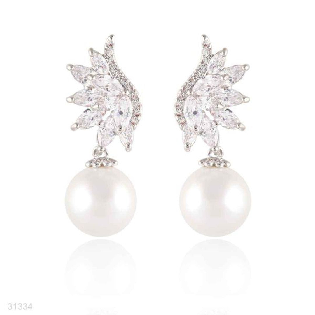 BEAUTIFUL PEARL WING SILVER EARRINGS
