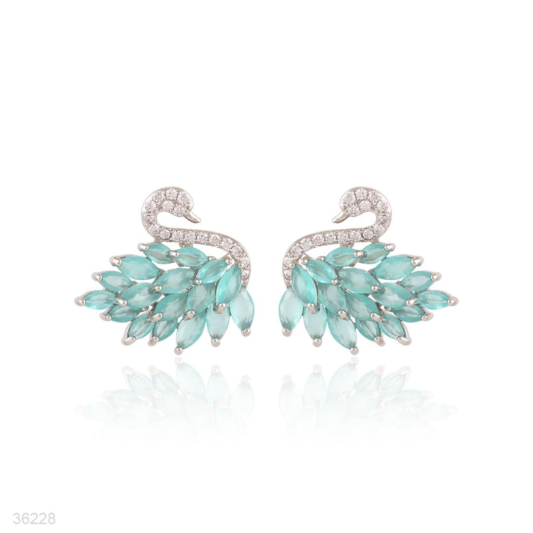 EARRING SWAN 2TONE ZC SILVER-TURQUOISE