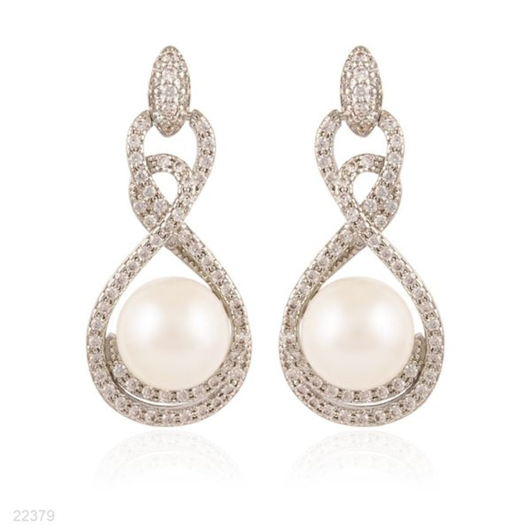 INTRIGUING ROUND PEARL DROP SILVER EARRINGS