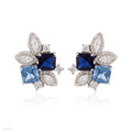 EARING 2 COLOR FLOWER LUX ZIRCON-SILVER-BLUE-L.BLUEEARING