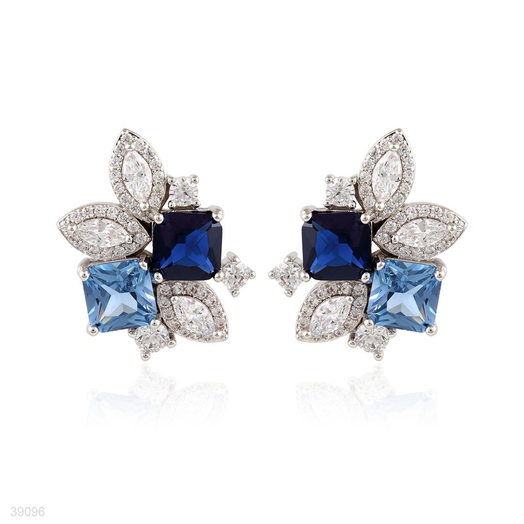 EARING 2 COLOR FLOWER LUX ZIRCON-SILVER-BLUE-L.BLUEEARING