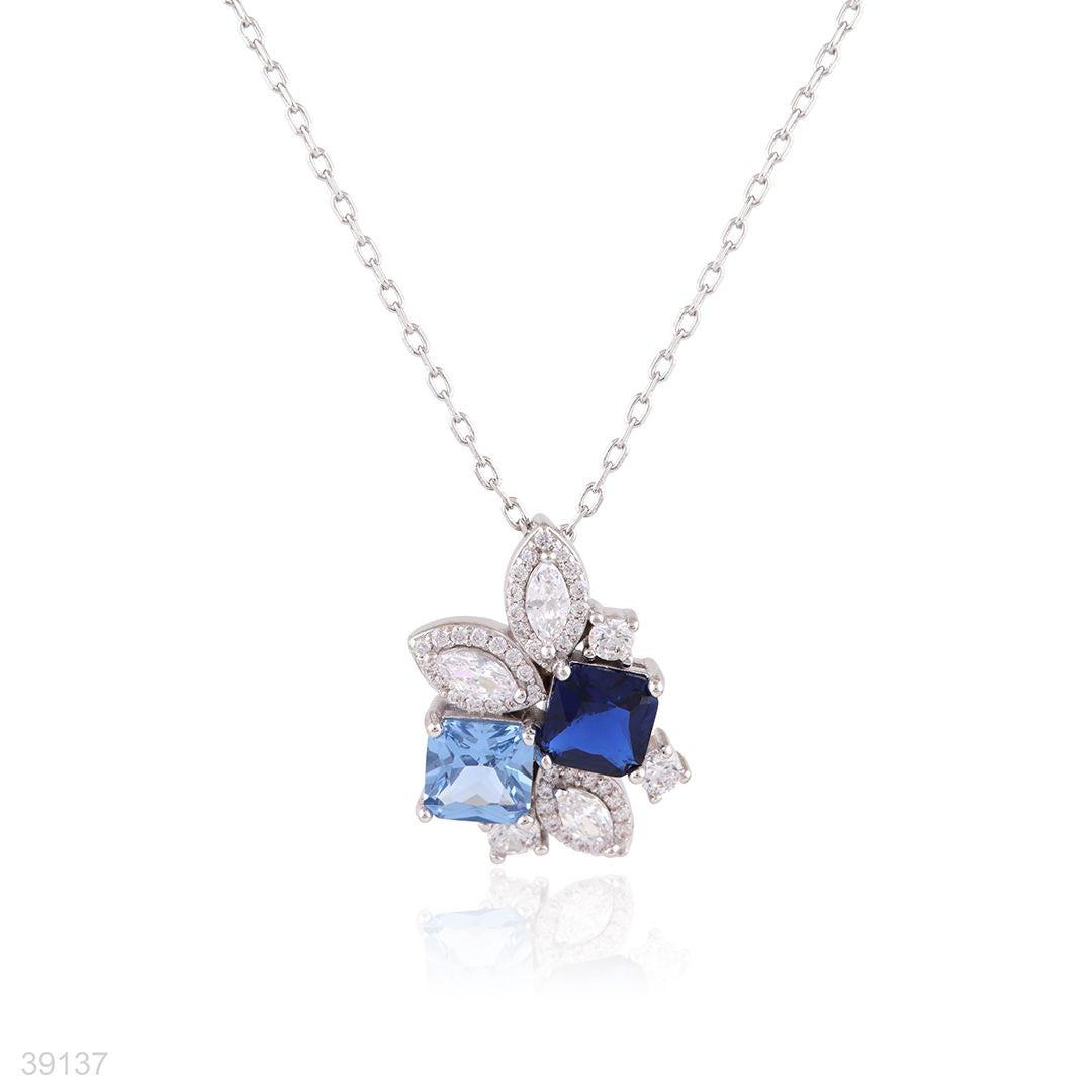 PENDANT 2 COLOR FLOWER LUX ZC-SILVER-BLUE-LIGHT BLUE