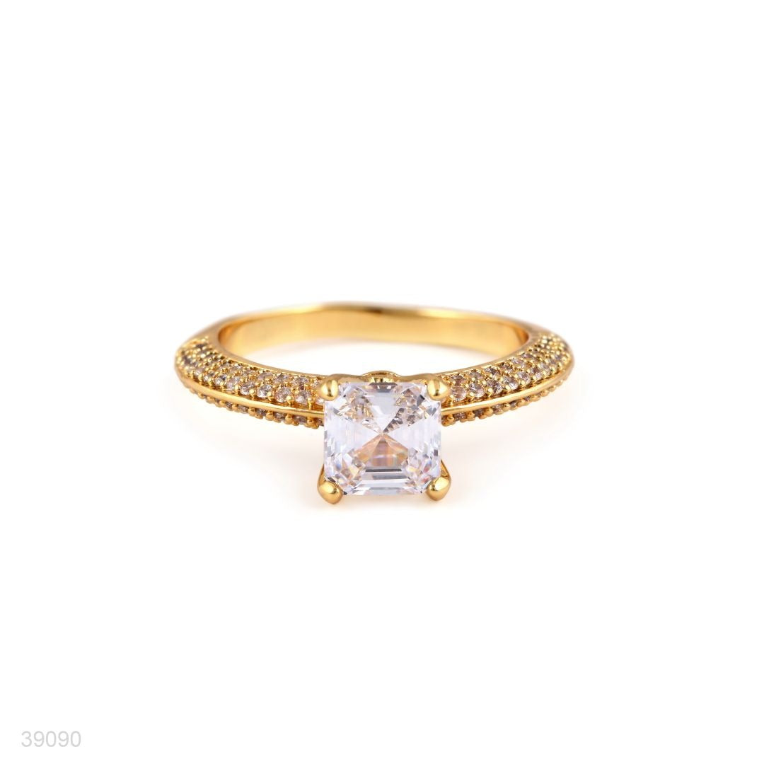 RING ASSCHER ZIRCON LUX-GOLD-CLEAR