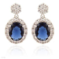 FEMININE FLOWER BLUE OVAL DROP SILVER TOPS