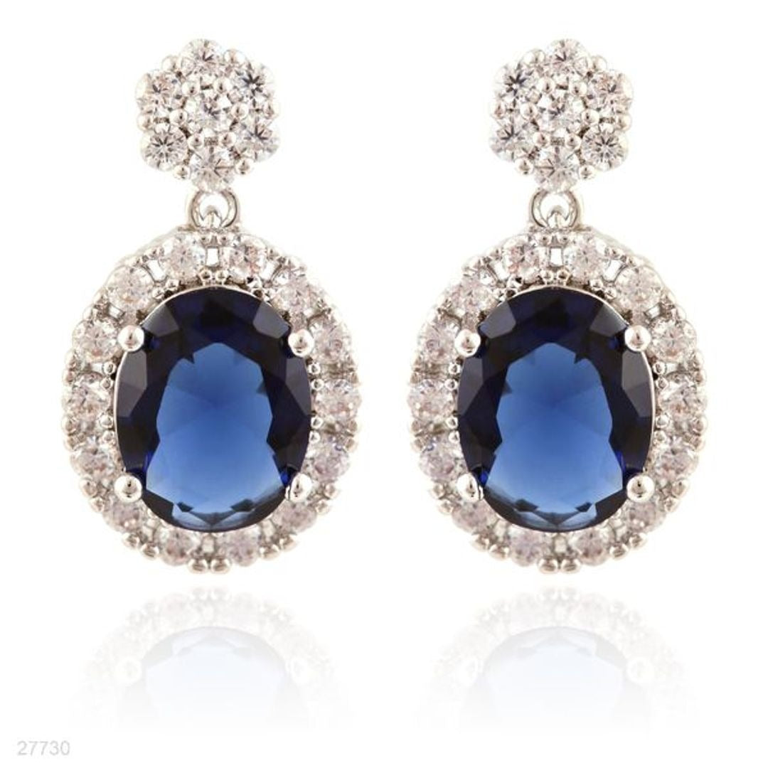 FEMININE FLOWER BLUE OVAL DROP SILVER TOPS