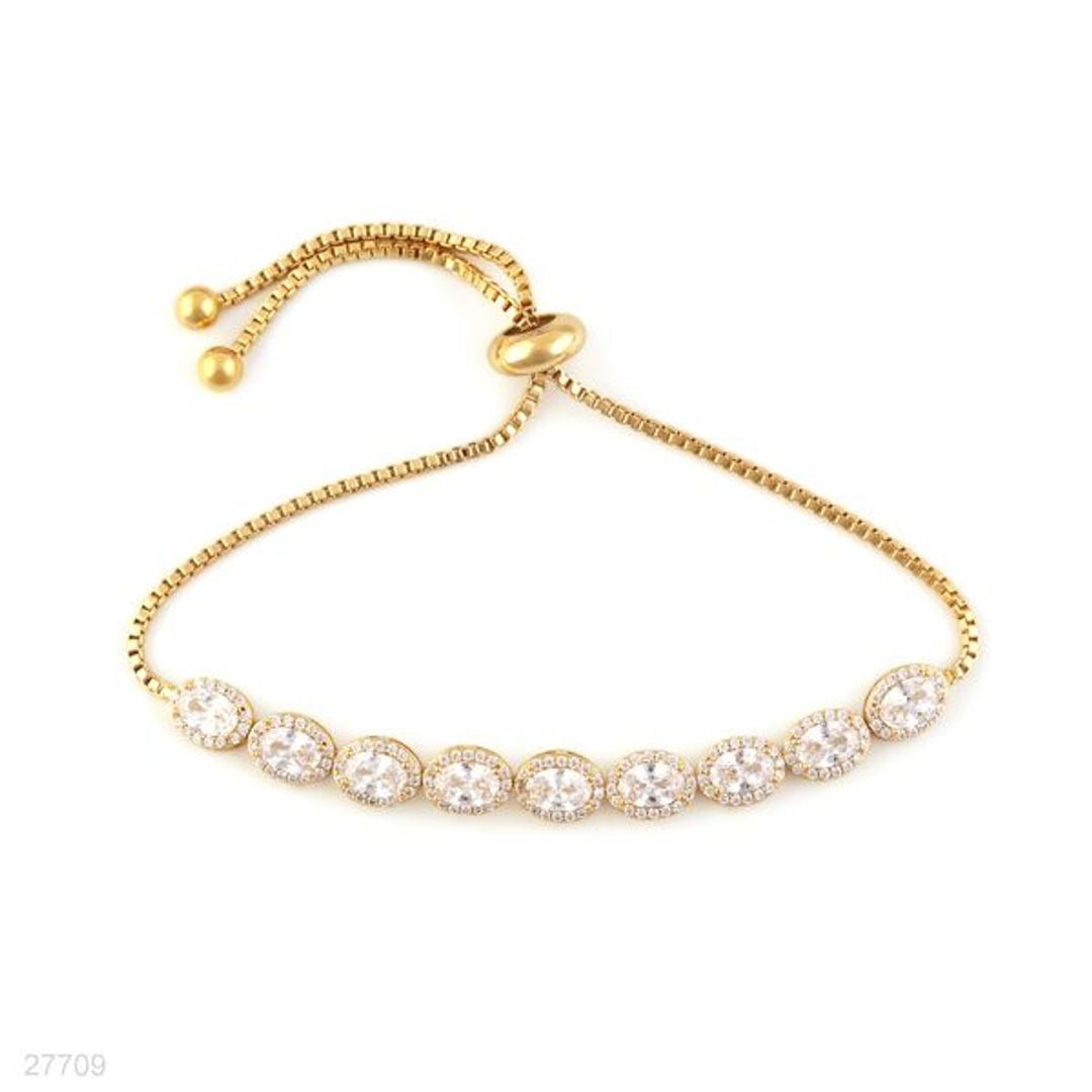 EXQUISITE OVAL HALO ADJUSTABLE GOLD BRACELET